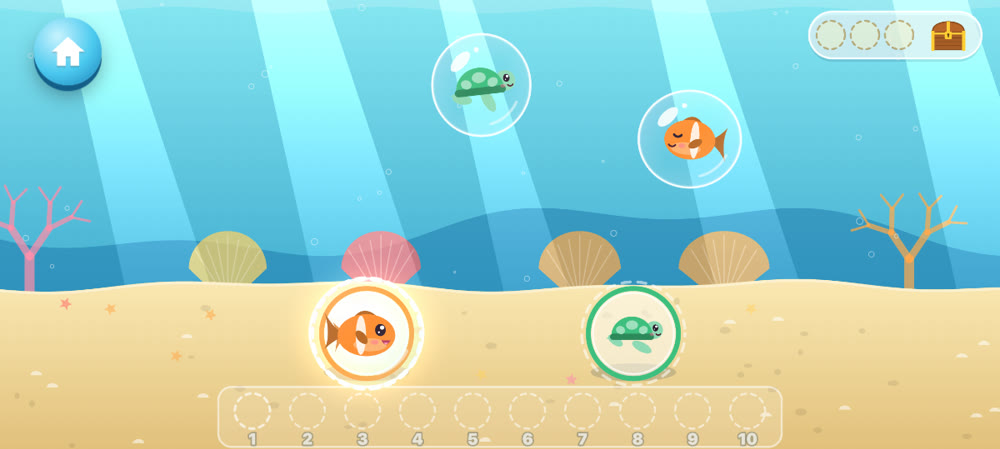 Bubble Party: a fish bubble dragged home to the fish on the sand